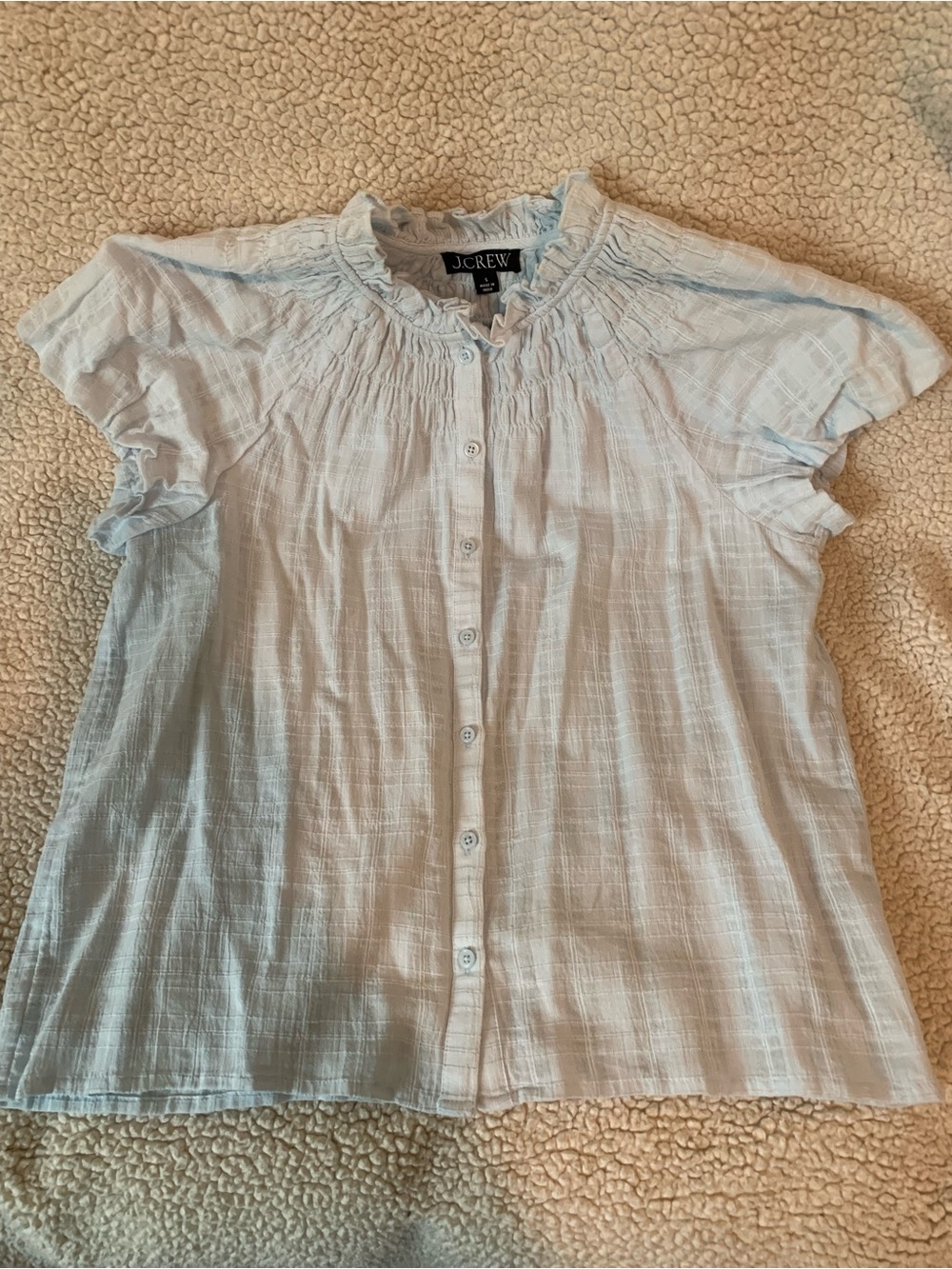J. Crew Pale Blue Smocked Button-Front Cotton Blouse
Size small